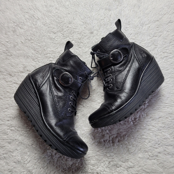 Fly London Yezi Leather Ankle Boots Women's 41 / US 10 Black - Picture 2 of 12